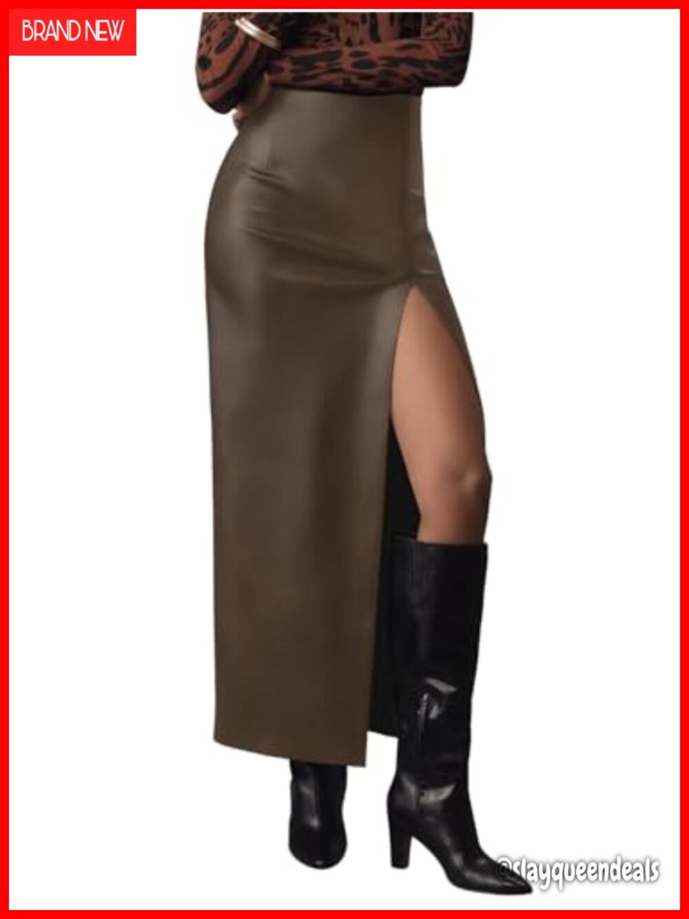Faux Leather Maxi Skirt High Waisted Slit Bodycon